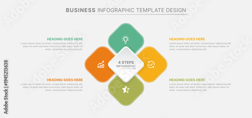 4 Steps Business Infographic Template with Diamond Shapes and Icons