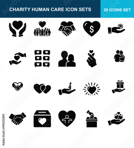 Charity human care icon set for social and healthcare projects. vector