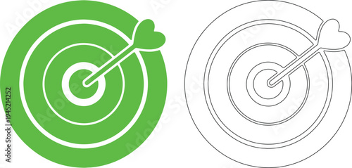Green target silhouette with heart arrow and black outline