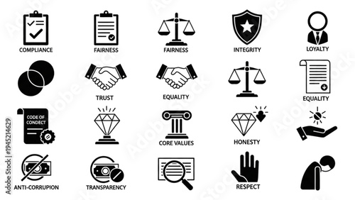 Vector Icon Sheet of Justice and Ethics Symbols