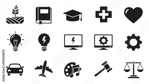 Vector Icon Sheet of Various Symbols and Objects for Education and Science