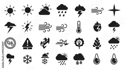 Weather Vector Icon Sheet Displays Various Climate and Atmospheric Conditions