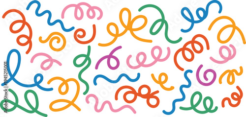 Colorful squiggles on white background