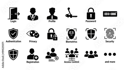 Vector icon sheet illustrating various security and authentication concepts
