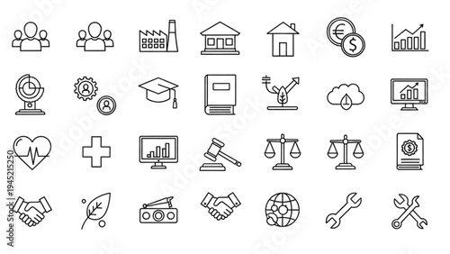 Vector icon sheet features various business and education icons