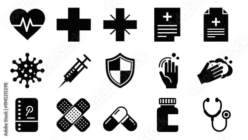 Vector Icon Sheet of Various Medical Symbols and Healthcare Icons