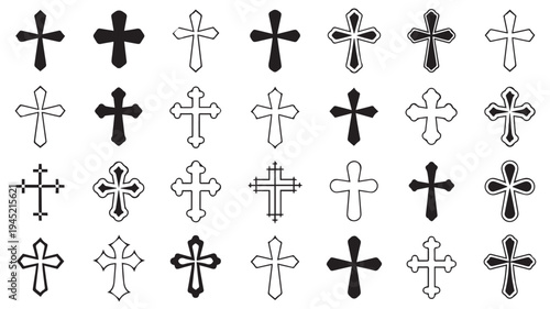 A Collection of Various Christian Cross Designs in a Minimalist Line Art Style