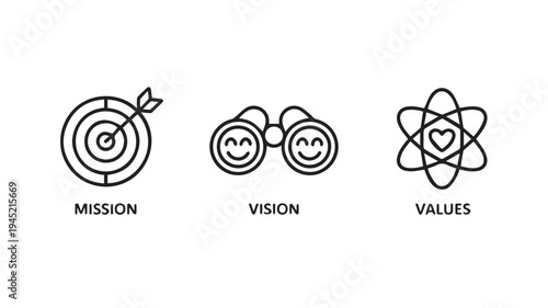Mission Vision Values Icons A Minimalist Representation of Business Objectives