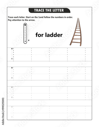 Alphabet L Tracing Worksheet for Kids: Lowercase letter l Handwriting Practice Page
