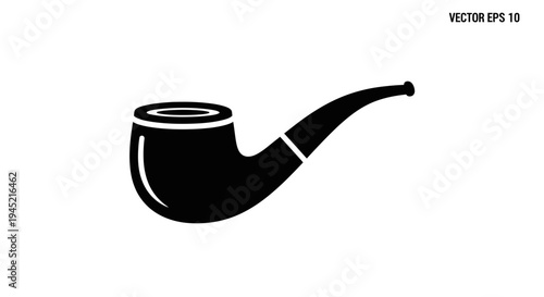 Classic Tobacco Pipe Icon Silhouette on White Background