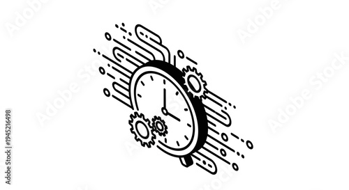 Clock with Gears and Speed Lines: Time Management, Efficiency, and Productivity Concept