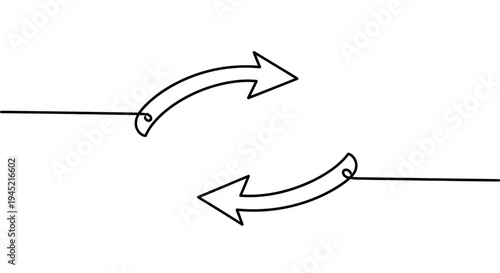 Continuous Line Drawing of Two Arrows in Opposite Directions, Symbolizing Exchange and Connection