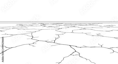 Cracked Dry Earth Ground Texture, Drought Landscape, Abstract Pattern, Minimalist Line Art