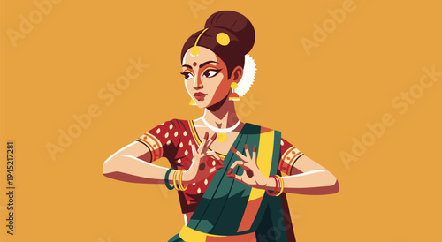 Beautiful Indian Dancer in Traditional Attire A Vibrant Vector Illustration for Cultural Celebration