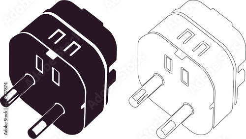 Minimal travel adapter plug silhouettes black