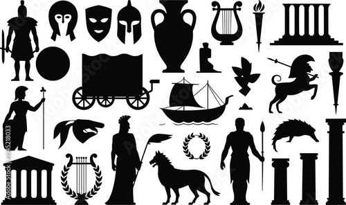 Silhouette Collection of Ancient Greek and Roman Figures Artifacts and Architecture ancient greece