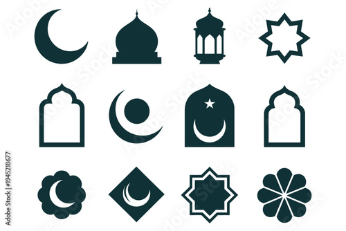 Collection of islamic religious symbols for ramadan celebration decoration and graphic design elements isolated on transparent background
