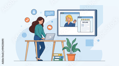 Woman on Video Call Discussing Resume with Recruiter