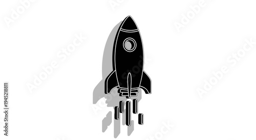 Black Silhouette of a Rocket Ship Launching with Smoke Trails and Shadow