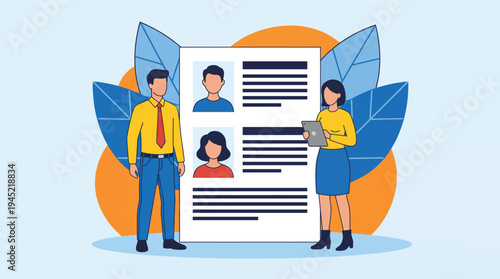 Recruitment Team Reviews Candidate Profiles on Digital Display