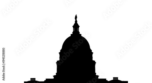 Black Silhouette of US Capitol Building Dome with Statue on Top
