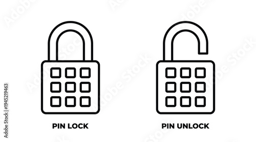 Vector graphic illustration of pin lock and unlock icons in a simple design