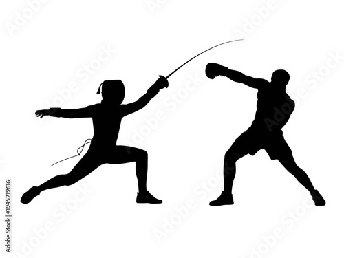 Martial arts silhouette of a man in action with sports and fitness theme