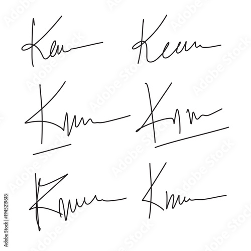 Handwritten collection of fake scribble signature in ink. Handwritten set of inked autographs. Collection of imaginary scribble signatures in eps 10.