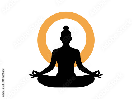 Buddha and woman meditating yoga silhouette vector illustration