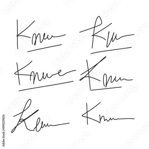 Handwritten collection of fake scribble signature in ink. Handwritten set of inked autographs. Collection of imaginary scribble signatures in eps 10.