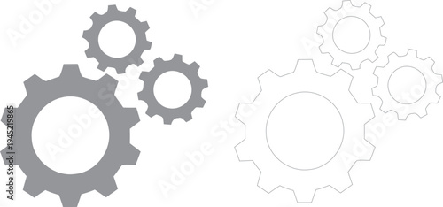 Interconnected gears and faded machinery illustration on white background