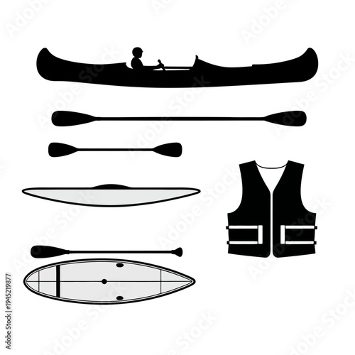 Vector illustration set of fishing boats with simple black silhouette design icons for transportation and business themes