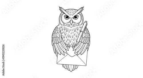 Wise Owl Holding Letter and Pen - Symbol of Knowledge, Communication, and Wisdom