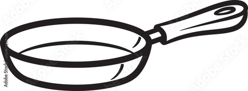 Black and white of a saucepan with a long handle cooking kitchen utensil cookware