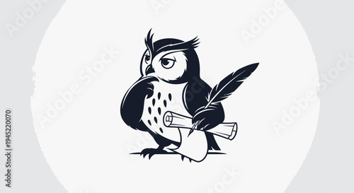 Wise Owl Holding Quill and Scroll, Symbolizing Knowledge, Wisdom, and Education