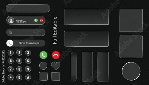 Liquid glass Smartphone Call Interface, Slide to answer incoming call button, liquid glass notification mobile app, Glass Button Set, 3D modern answer and decline phone call buttons