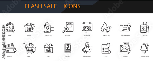 flash sale icons set minimalist flat style design, flash sale Vector illustration on white background