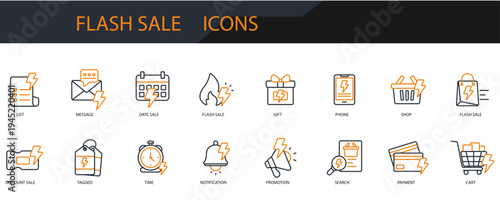 flash sale icons set minimalist flat style design, flash sale Vector illustration on white background