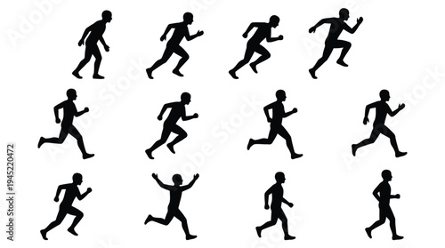 Various silhouettes of a person running in different poses and positions