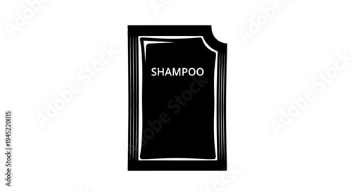 Single Shampoo Packet Sachet, Sample Size, Travel Toiletries, Black and White Icon