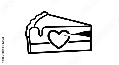 Slice of Cake with Heart Symbol, Love Dessert Icon, Sweet Treat Graphic