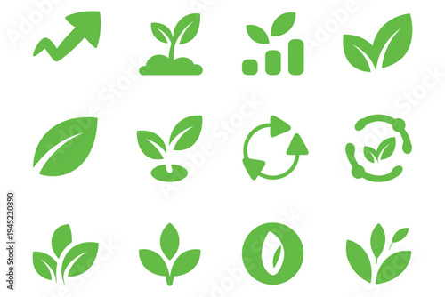 Set of green plant and leaf icons for nature ecology organic healthy food and environment related design elements flat vector