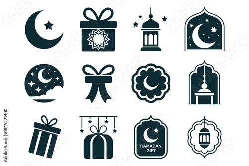 Set of ramadan kareem icons and symbols. traditional islamic celebration elements, isolated on transparent background Vector Art