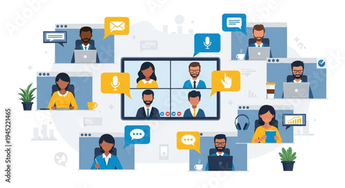 Virtual Meeting Illustration - Connecting Through Technology in a Digital World.