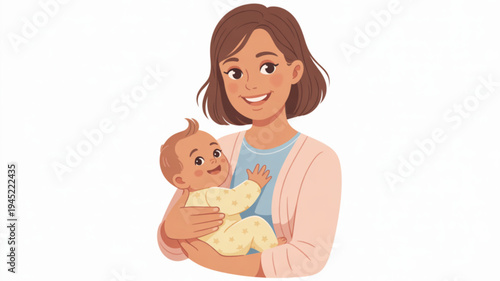 Smiling mother holding adorable baby in her arms conveying love and care with a soft focus background