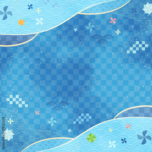 こどもの日の水彩風和柄フレーム2_文字なし_正方形