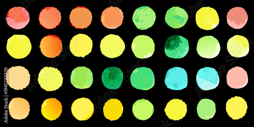 Watercolor palette featuring rows of vibrant overlapping oval shapes