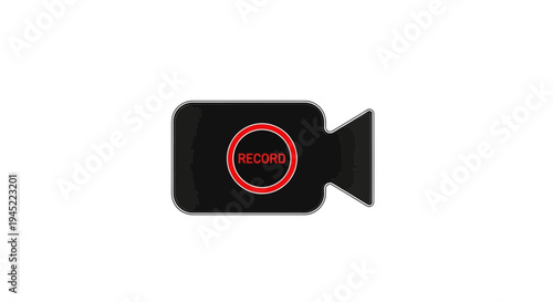 Retro video camera icon with red record button, vintage film making symbol