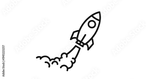 Rocket Launching into Space with Smoke Trails - Minimalist Icon