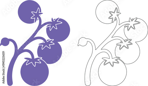 Purple and black tomato vine silhouettes with leaves and stems